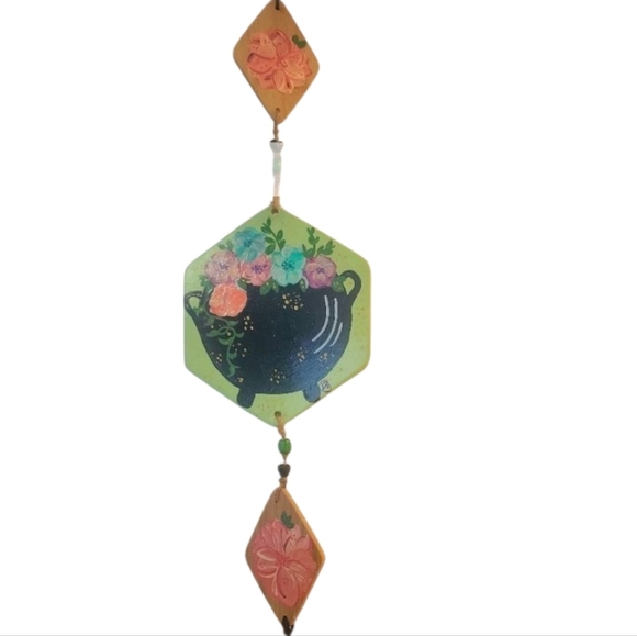 Hand Crafted Other - Floral Cauldron Hanging Decor with Tassel